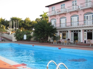pink hotel and blue pool